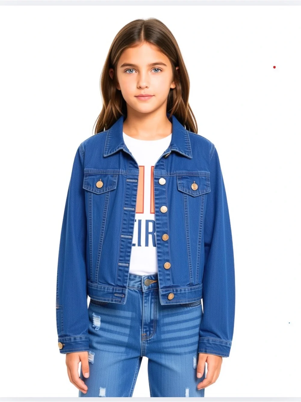 Picapino Girls Blue Denim Jacket - Casual Kids Coat
